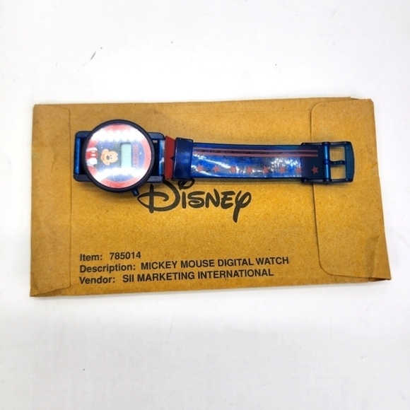 Vintage Disney Mickey Mouse Promo Digital Wrist Watch Blue Spiral Pattern 7 3/4" - Picture 1 of 5